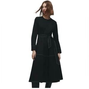 ZARA | The Ula Dress Contrast Stitch Midi Dress Long Sleeve Black Medium NWT